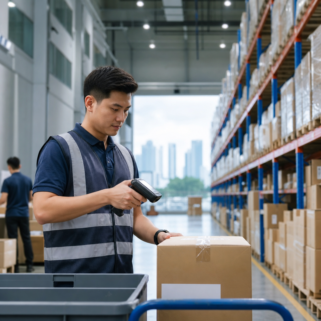 A RES Logistics team member scanning a parcel in the warehouse